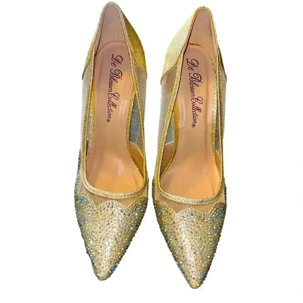 De Blossom  Glitter Mesh Pointed Toe Stiletto Heels Wedding Evening‎ Pumps